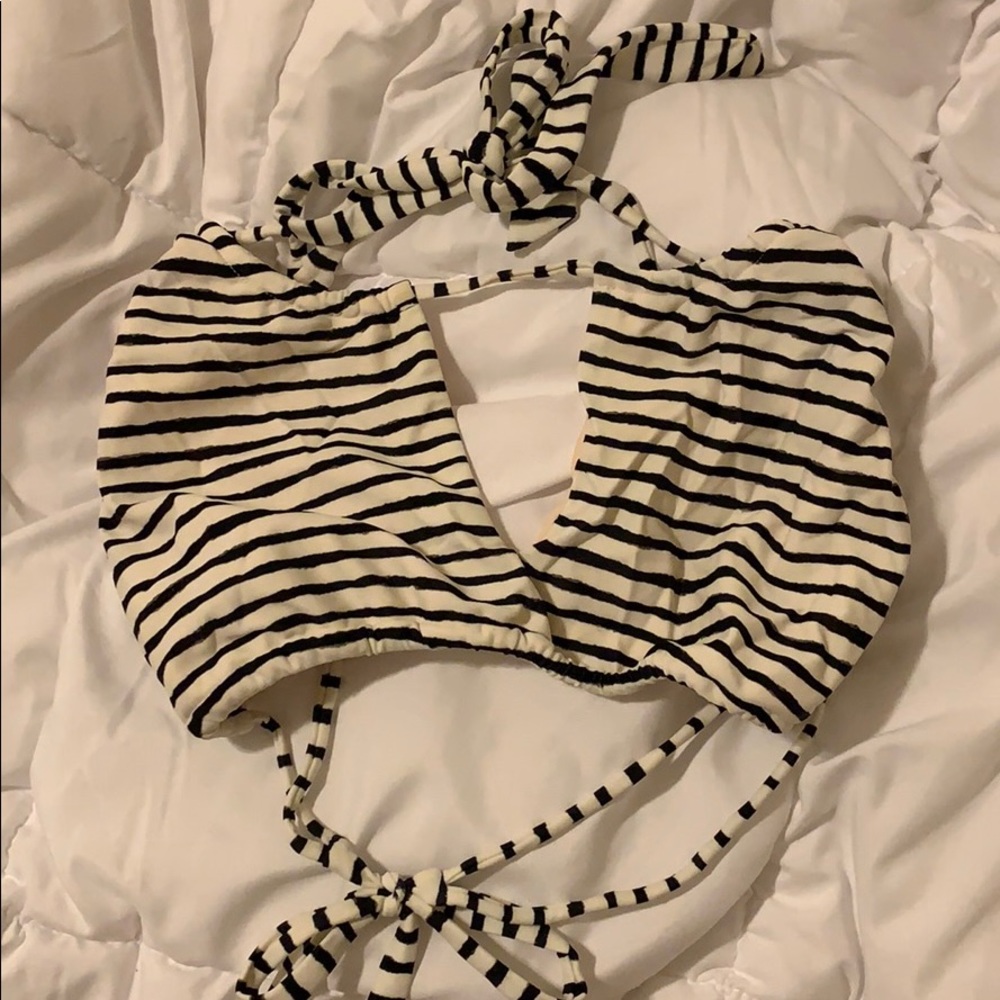 Black & White Striped Halter Bikini Top